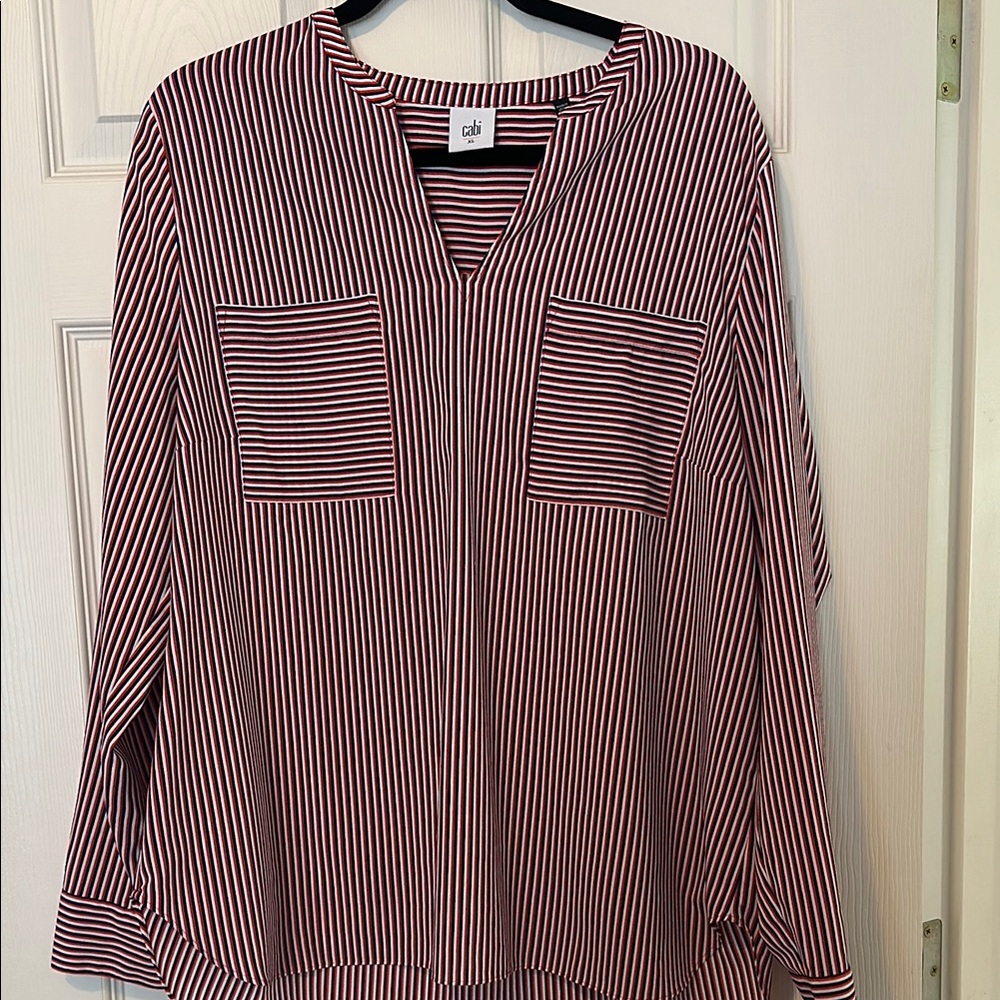 Cabi Striped Long Sleeve Blouse red white and blue
